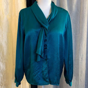 Vintage Teal Blouse with Jabot Scarf